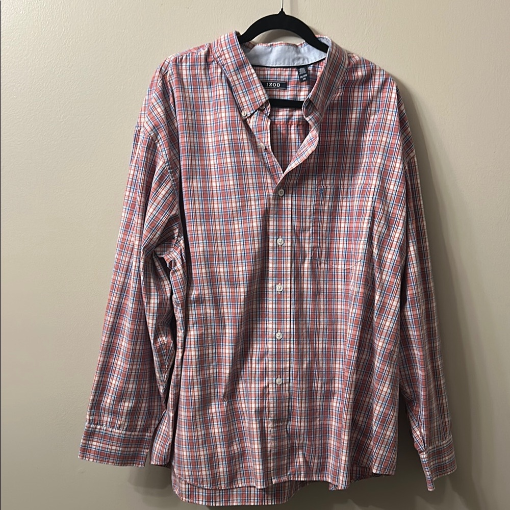 Izod Red and White Casual Button Down Shirt